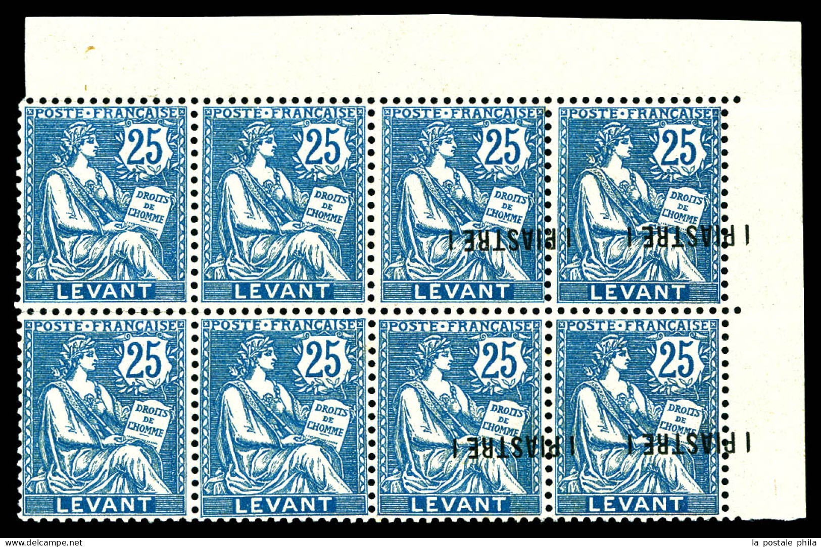 N°17 Et 24, 1 Piastre Sur 25c Bleu: 4 Exemplaires Surcharge Renversée Et à Cheval Tenant à 4 Exemplaires Sans Surcharge  - Nuovi