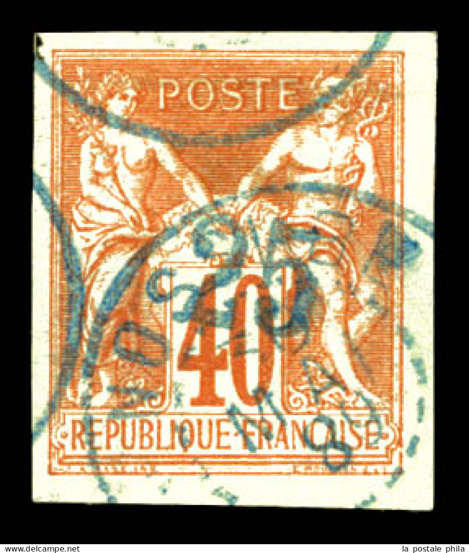 N°1, 25c Sur 40c Orange, Surcharge Bleu-pâle, Grandes Marges. SUP (signé Brun/Bernichon/certificats)  Qualité: Oblitéré  - Used Stamps