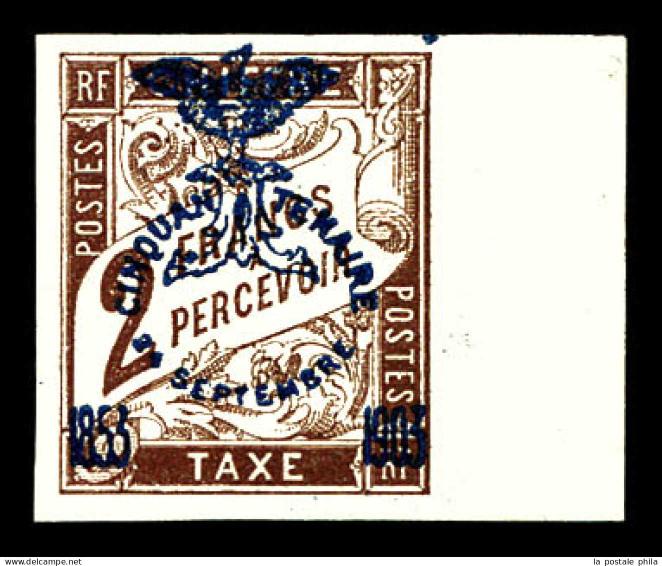 Taxe N°15, 2f Marron, Bord De Feuille, Quasi **, Tirage 150 Exemplaires. SUP. R.R. (certificat)  Qualité: *  Cote: 1700  - Timbres-taxe