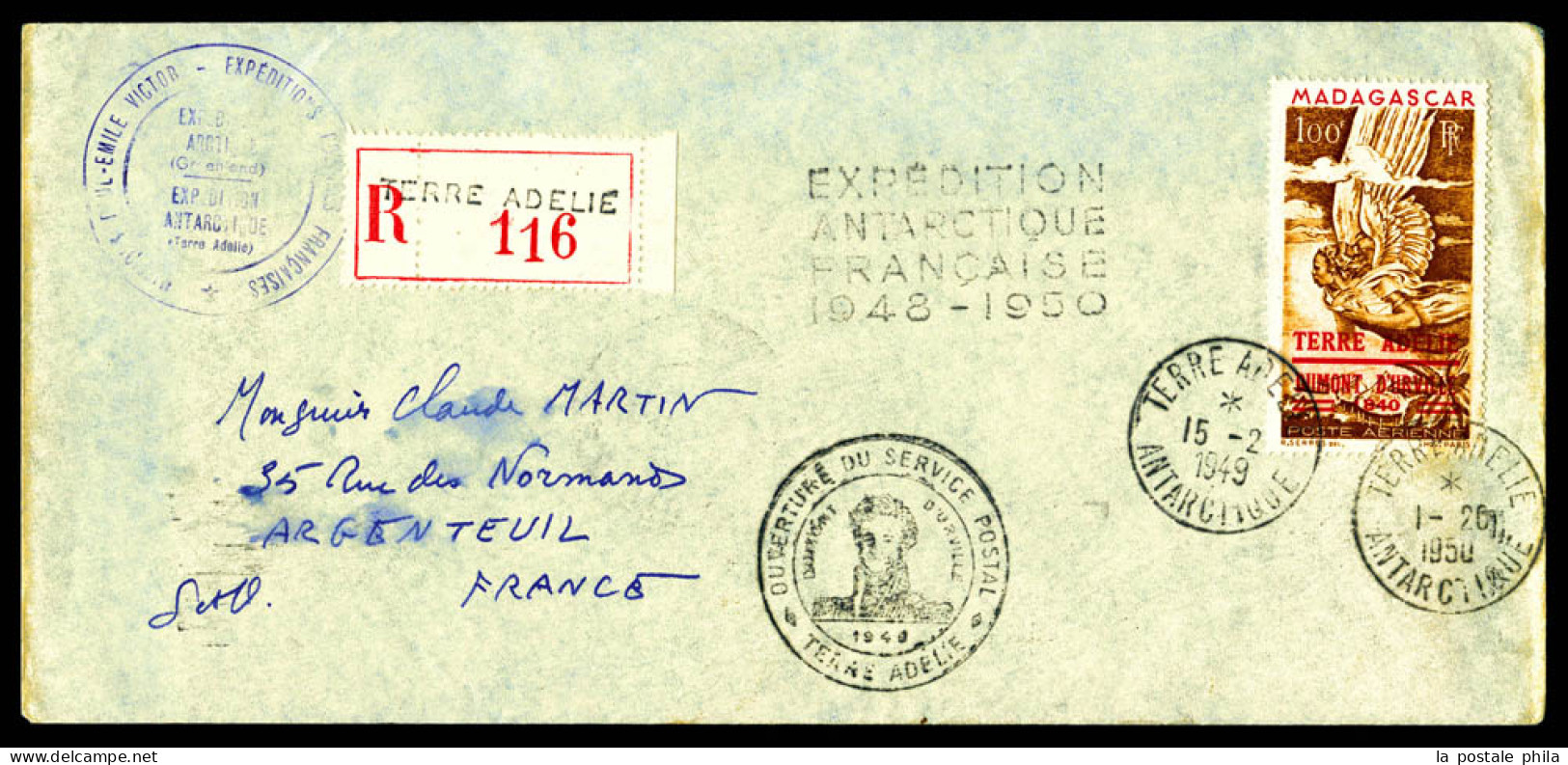 PA 1, 100f Brun-rouge Obl Du 15.2.1949 + Càd Du 1/20/1950 (ERREUR) + Griffe Expedition Francaise 1848-1950 Sur Lettre Re - ...-1955 Vorphilatelie