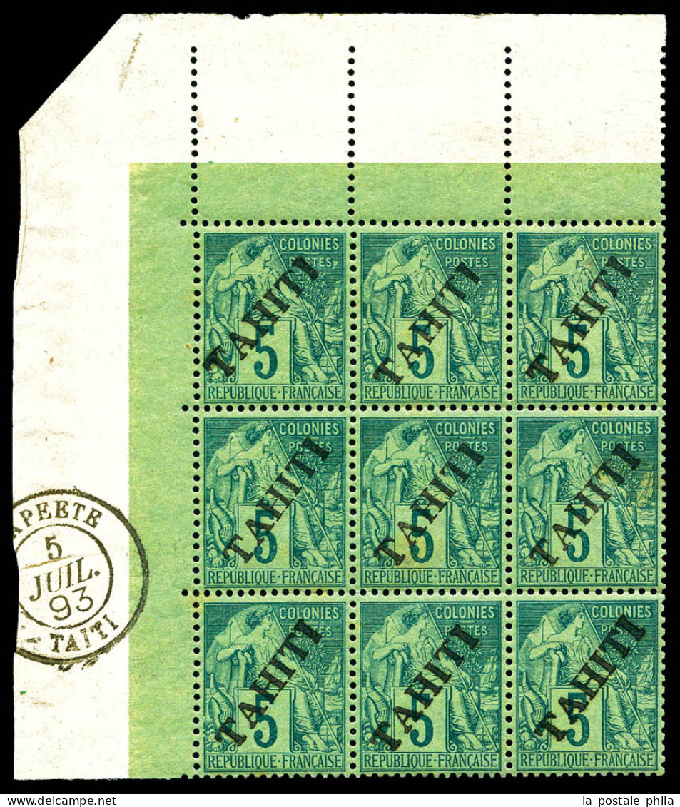 N°10, 5c Vert En Bloc De 9 Coin De Feuille. TTB (certificat)  Qualité: **  Cote: 1620 Euros - Unused Stamps