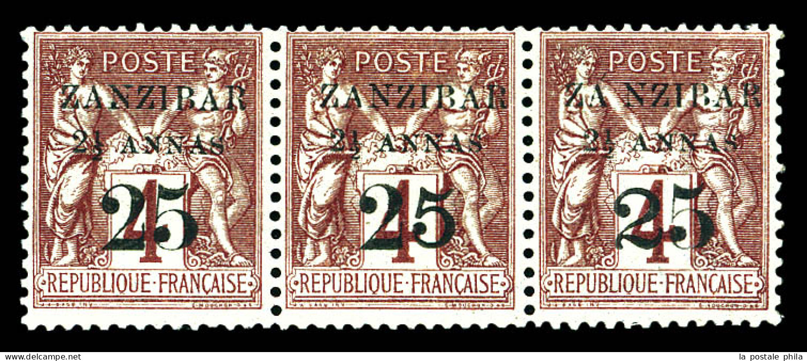 N°14/b/c, 2 1/2 A 25 Sur 4c Lilas-brun Et Gris: Type I - III Et IV Se Tenant En Bande De 3. SUP. R. (signé Scheller/cert - Unused Stamps