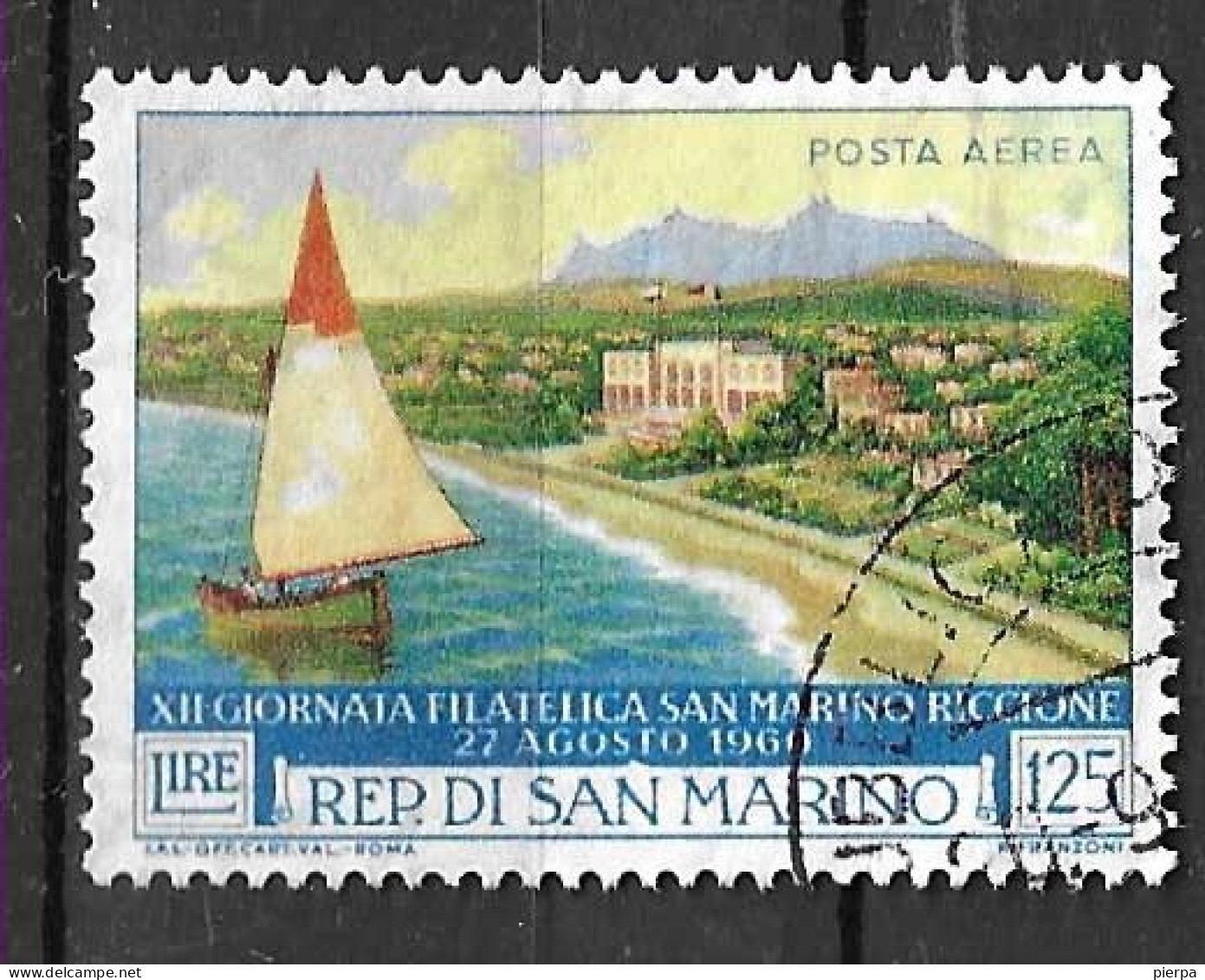 SAN MARINO - 1960 - POSTA AEREA - MOSTRA FILATELICA RICCIONE  L.125 USATO ( YVERT AV 126- MICHEL 666 - SS A137) - Poste Aérienne