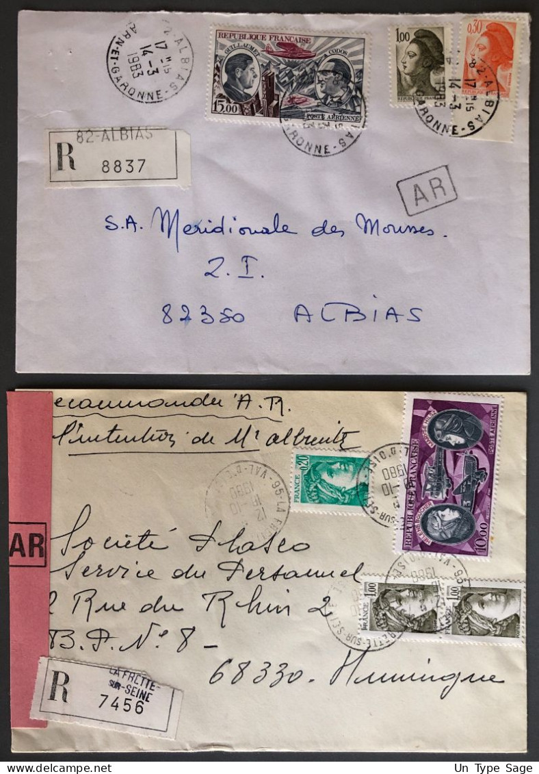 France, Divers Poste Aérienne Sur 2 Enveloppes Recommandées - (W1215) - 1960-.... Lettres & Documents