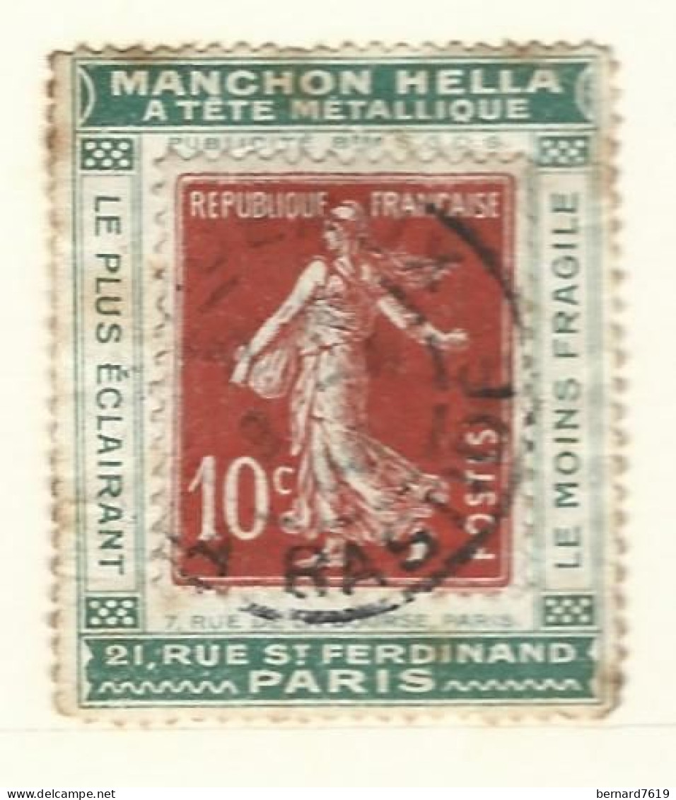 Timbre - Vignette  Porte Timbre -  Semeuse - Manchon Hella  A Tete Metallique - Paris21 Rue Saint Ferdinand - Used Stamps