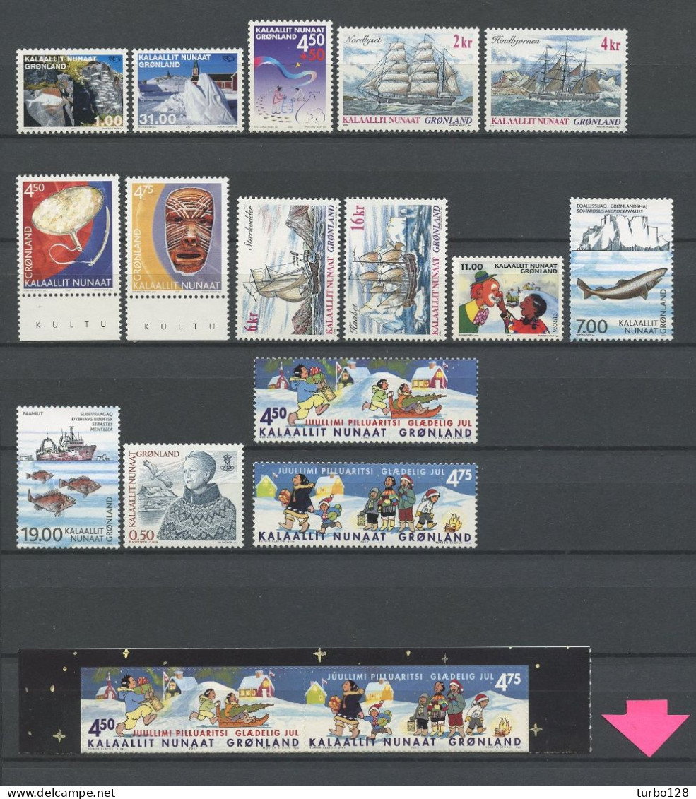 GROENLAND Année 2002 ** Complète N° 355/371 + Blocs  22/23 Neufs MNH Luxe Cote 79,80 €  Full Year - Komplette Jahrgänge