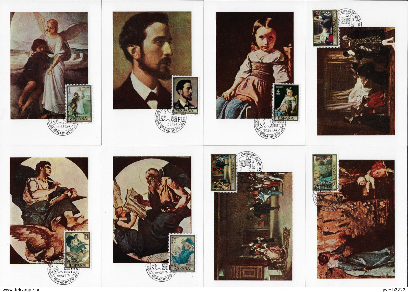 Espagne 1974 Y&T 1858 à 1865. Peintures Sur CM, Eduardo Rosales (1836-1873), Mouvement Nazaréen, Exposition Universelle - 1867 – Parigi (Francia)