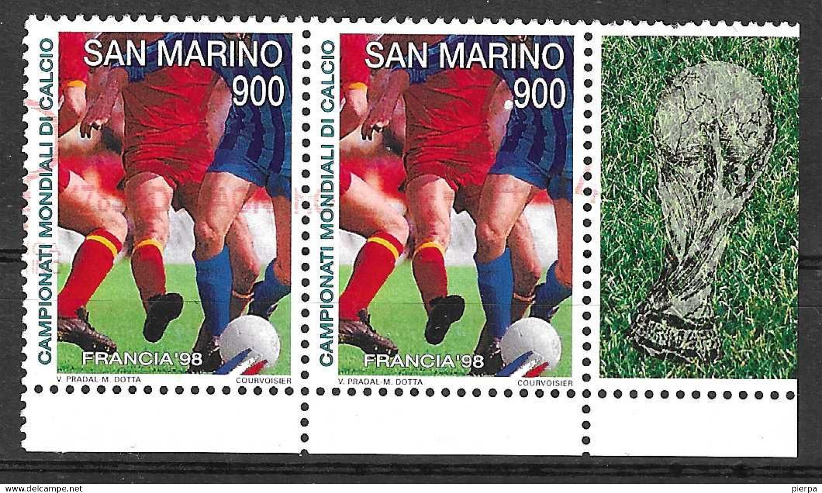 SAN MARINO - 1998 - CALCIO - CAMPIONATO EUROPEO PARIGI -COPPIA L.900 - USATO ( YVERT 1573- MICHEL 1780 - SS 1624) - Oblitérés