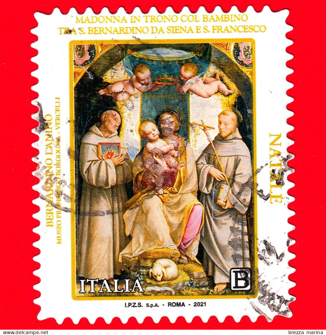 ITALIA - Usato - 2021 - Natale - Madonna Del Cane, Di Bernardino Lanino - In Trono Con S.Bernardino E S.Francesco - B - 2021-...: Usati