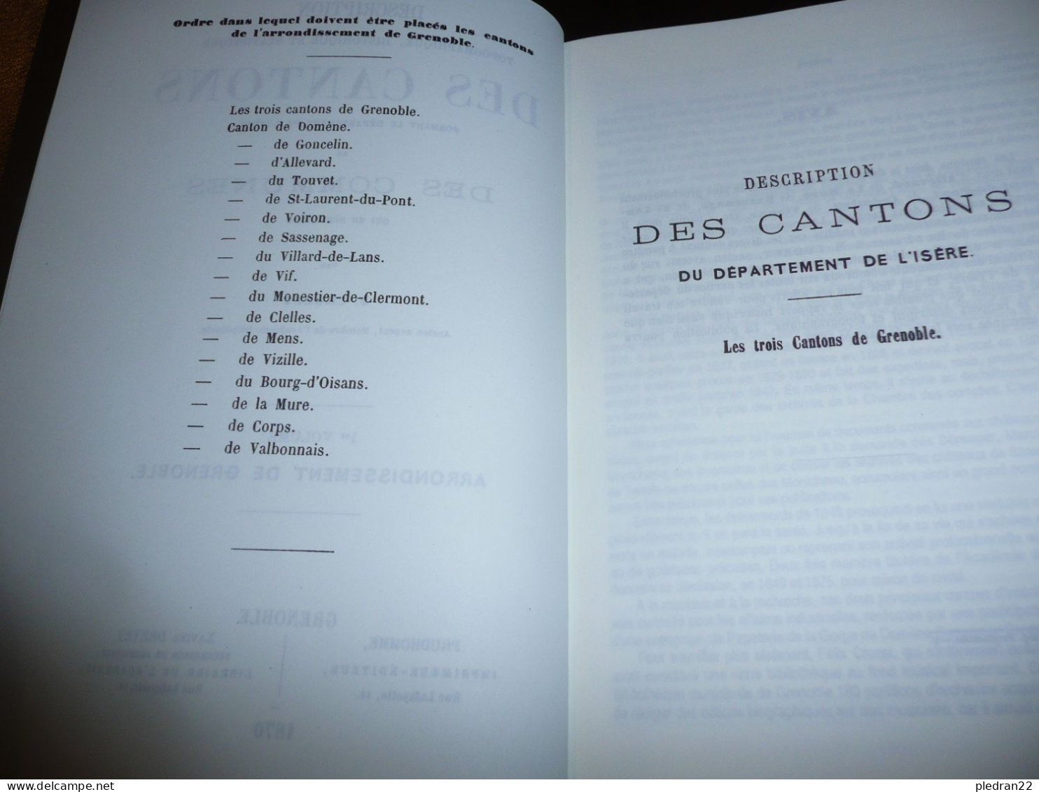 F. CROZET DESCRIPTION TOPOGRAPHIQUE HISTORIQUE ET STATISTIQUE FORMANT LE DEPARTEMENT DE L'ISERE REIMPRESSION 1870 - Ohne Zuordnung