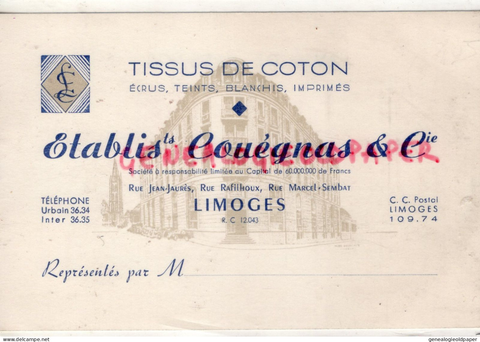 87-LIMOGES-MAGASIN VETEMENTS TISSUS COTON- COUEGNAS-RUE JEAN JAURES-RAFILHOUX-MARCEL SEMBLAT-CARTE PRECUSEUR - Kleidung & Textil