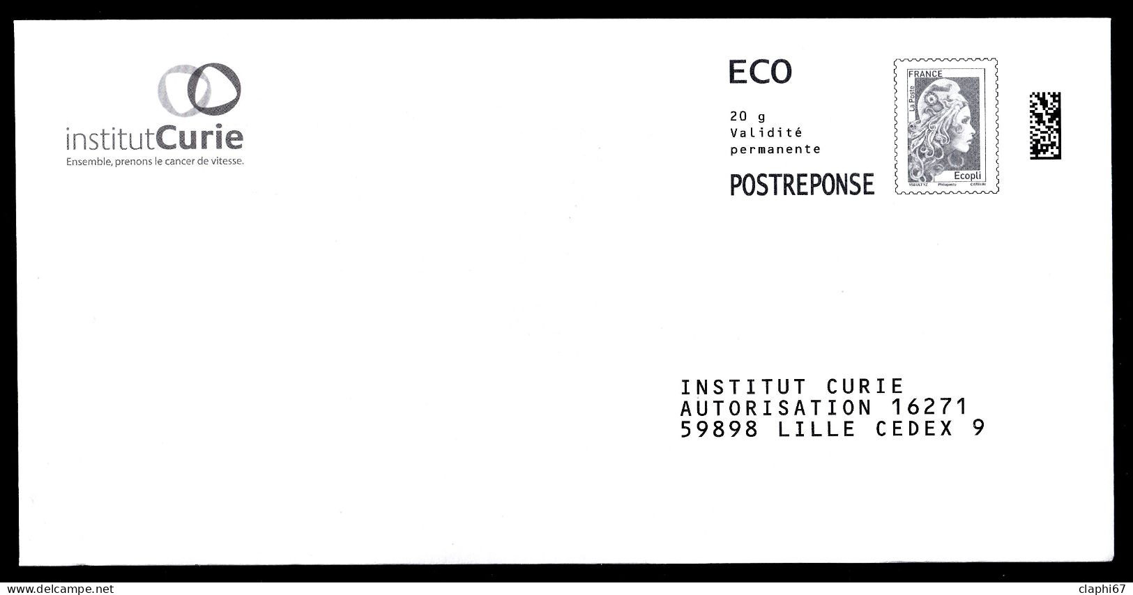 PAP Postréponse Eco Neuf Marianne L'engagée Institut Curie (verso 416029) (voir Scan) - Prêts-à-poster:reply
