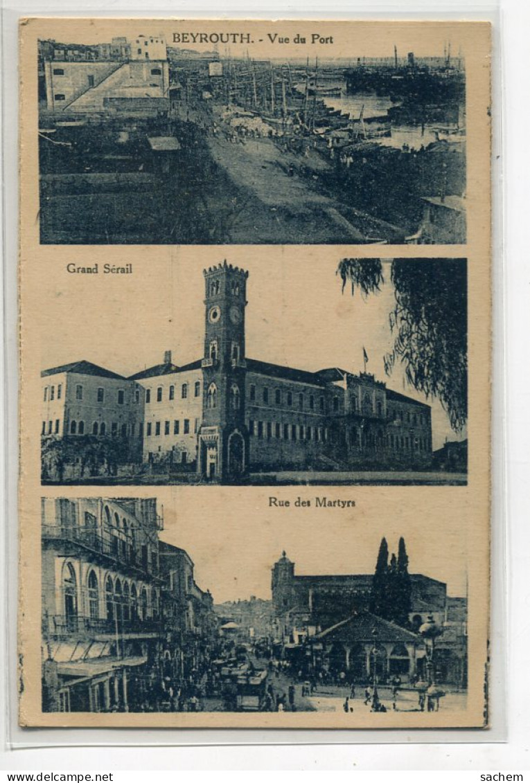 LIBAN  BEYROUTH Carte 3 Vues Le Port - Le Grand Sérail  Rue Et Place Des Martyrs  écrite Vers 1920  /D20 2021 - Liban