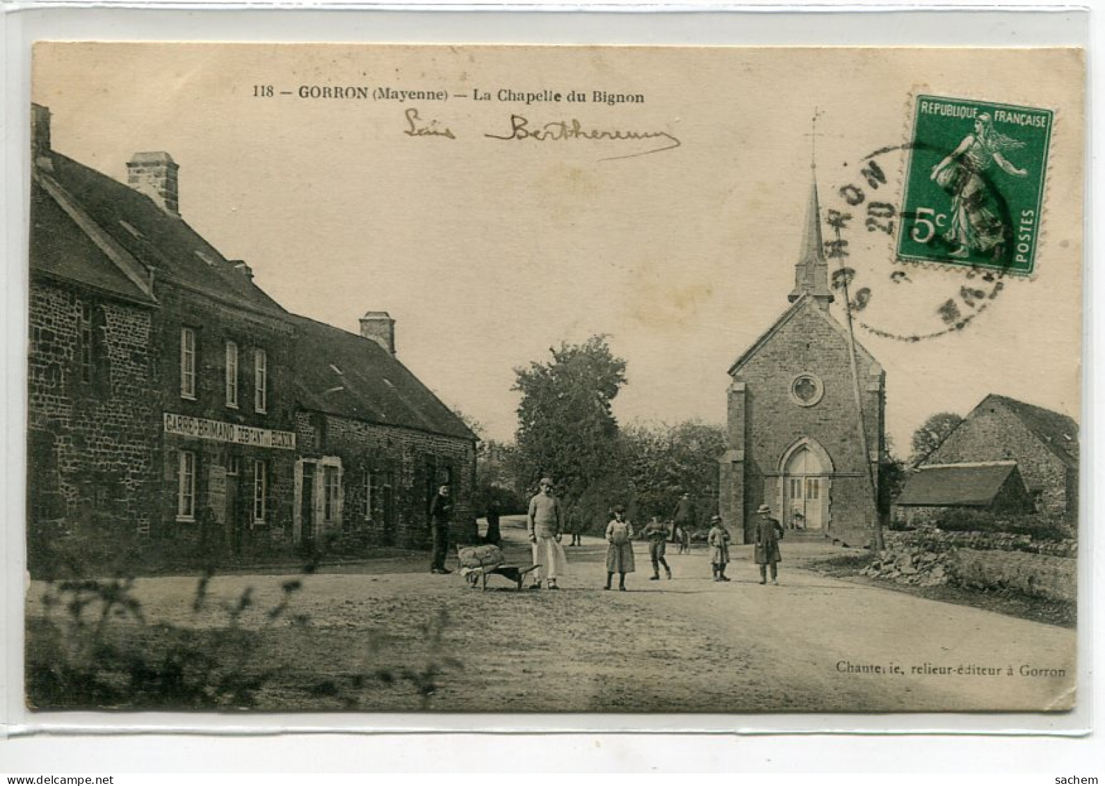 53 GORRON Villageois Place La Chapelle Du Bignon CAFE Carré Brimand 1912 écrite Timbrée  D24  2021 - Gorron