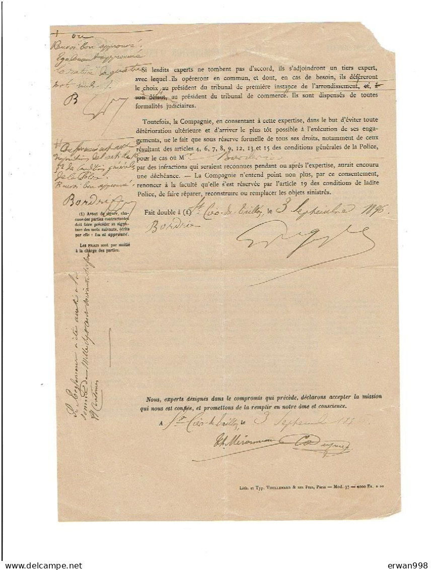 17 SAINT CIERS Du TAILLON Acte De Nomination LA PATERNELLE (auj.AXA) Sinistre Incendie 3/9/1896  (171) - Banque & Assurance