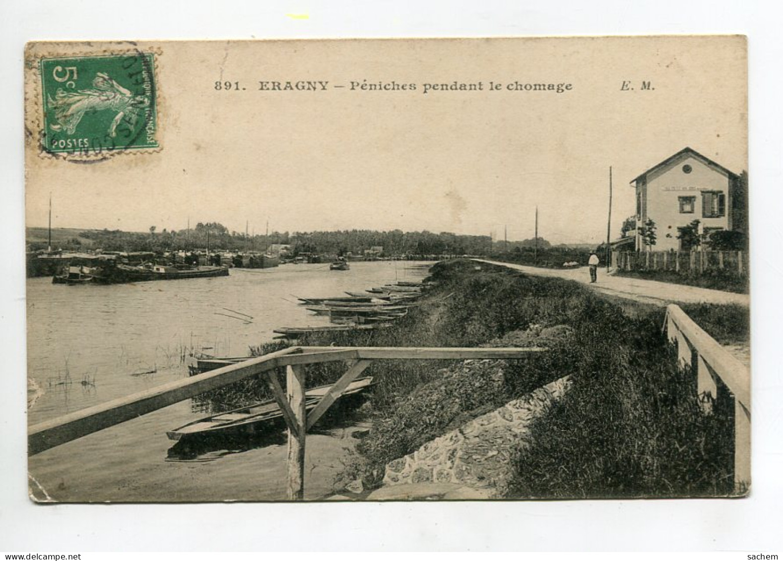 95 ERAGNY Péniches Pendant Le Chomage 1909 Timb D17  2023 - Eragny