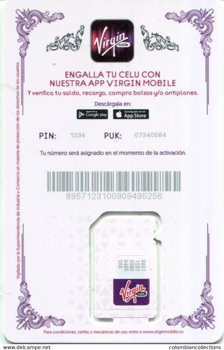 Lote TT232, Colombia, Tarjeta Telefonica, Phone Card, Virgin, SIM Prepago, Prepaid, Mint, 4G OMG Lite, Pulpo - Colombia