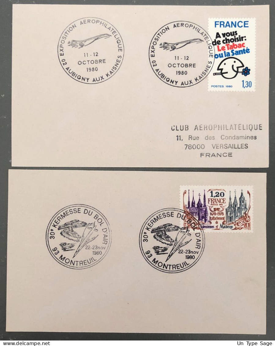 France, 2 Documents, Commémoratif, Aviation - 1980 - (B1595) - 1960-.... Storia Postale