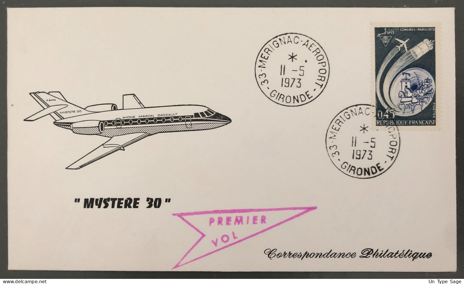 France, Premier Vol Du MYSTERE 30, Enveloppe 11.5.1973 - (B1624) - Erst- U. Sonderflugbriefe