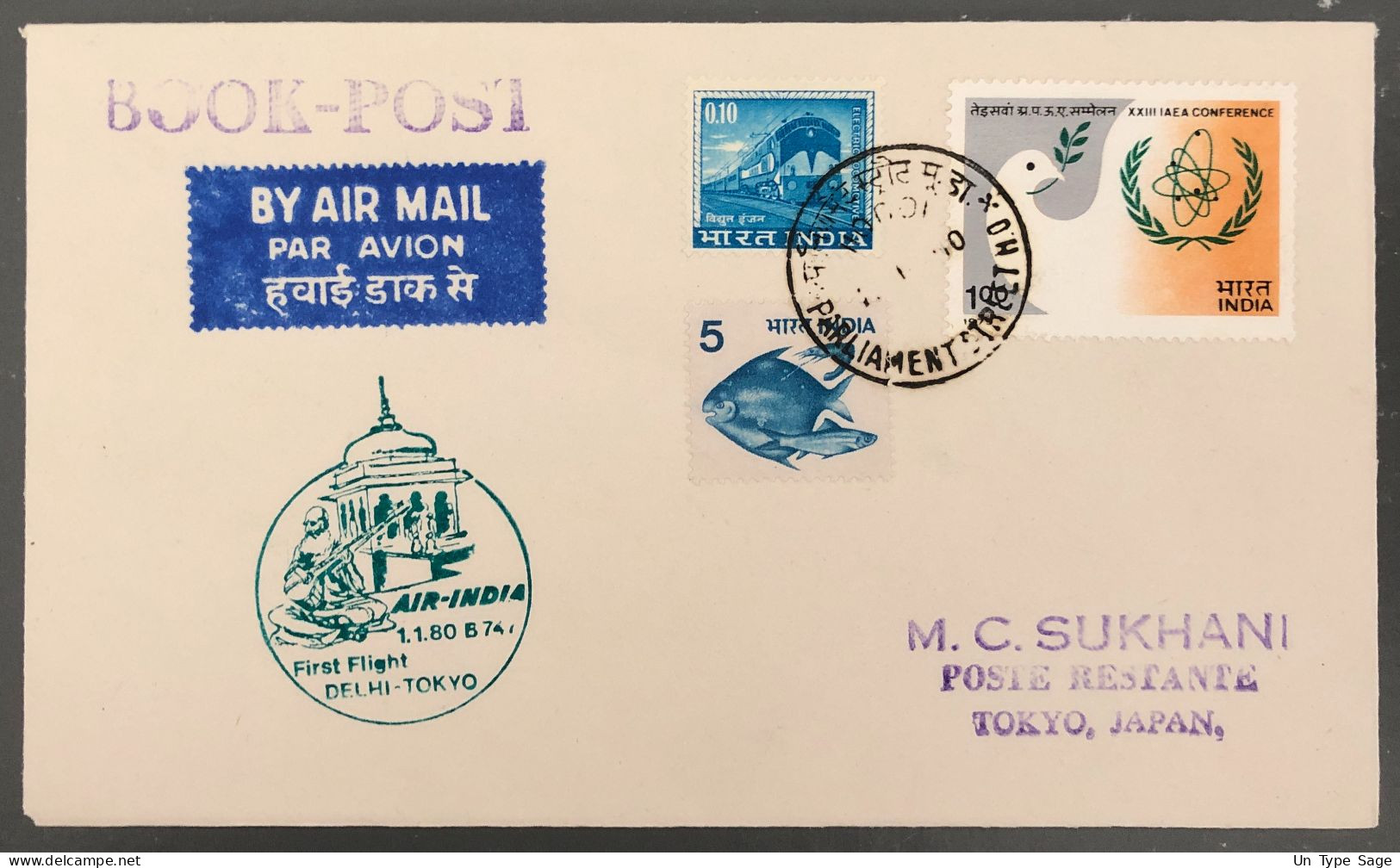 Inde, Premier Vol Delhi / Tokyo 1.1.1980, Enveloppe - (B1634) - Luftpost