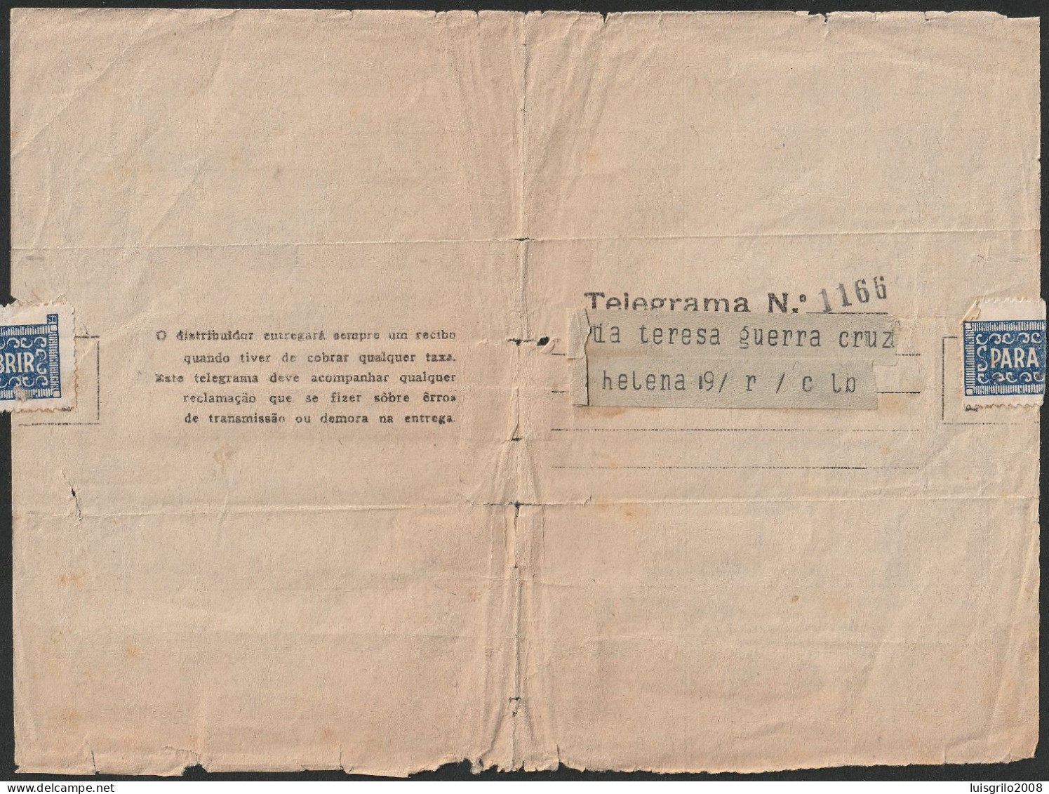 Telegram/ Telegrama - Gouveia > Lisboa-|- Postmark - TELEGRAFOS. Lisboa. 1945 - Briefe U. Dokumente