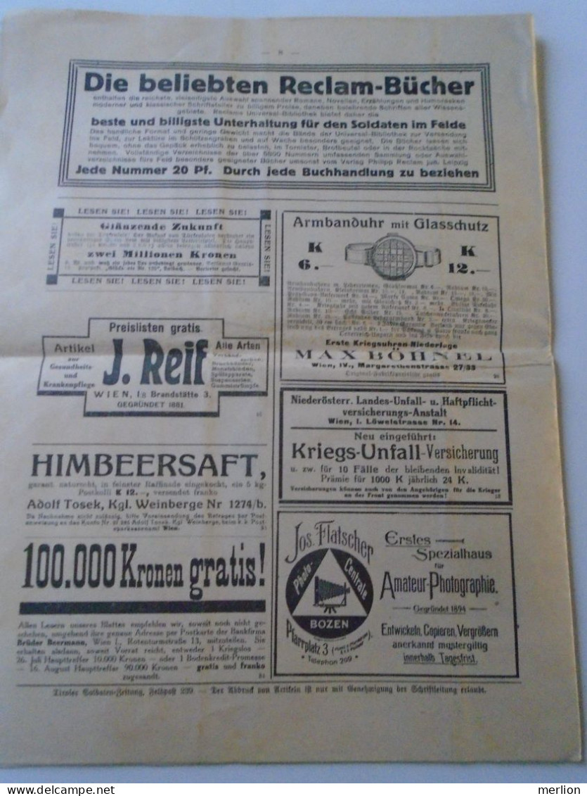 ZA478.12  Tiroler Soldaten Zeitung  26 Juli 1916 WWI  Letze Krieg  -Grande Guerre -World War I Newspaper  Tirol Austria