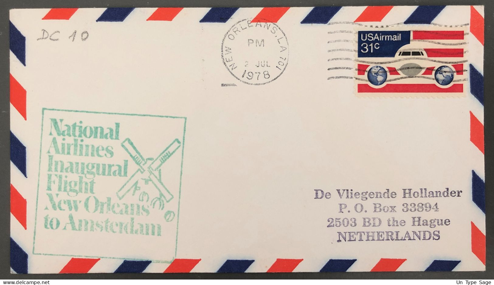 Etats-Unis, Vol Inaugural (DC 10) , NEW ORLEANS / AMSTERDAM 2.7.1978, Enveloppe - (B1649) - Other & Unclassified