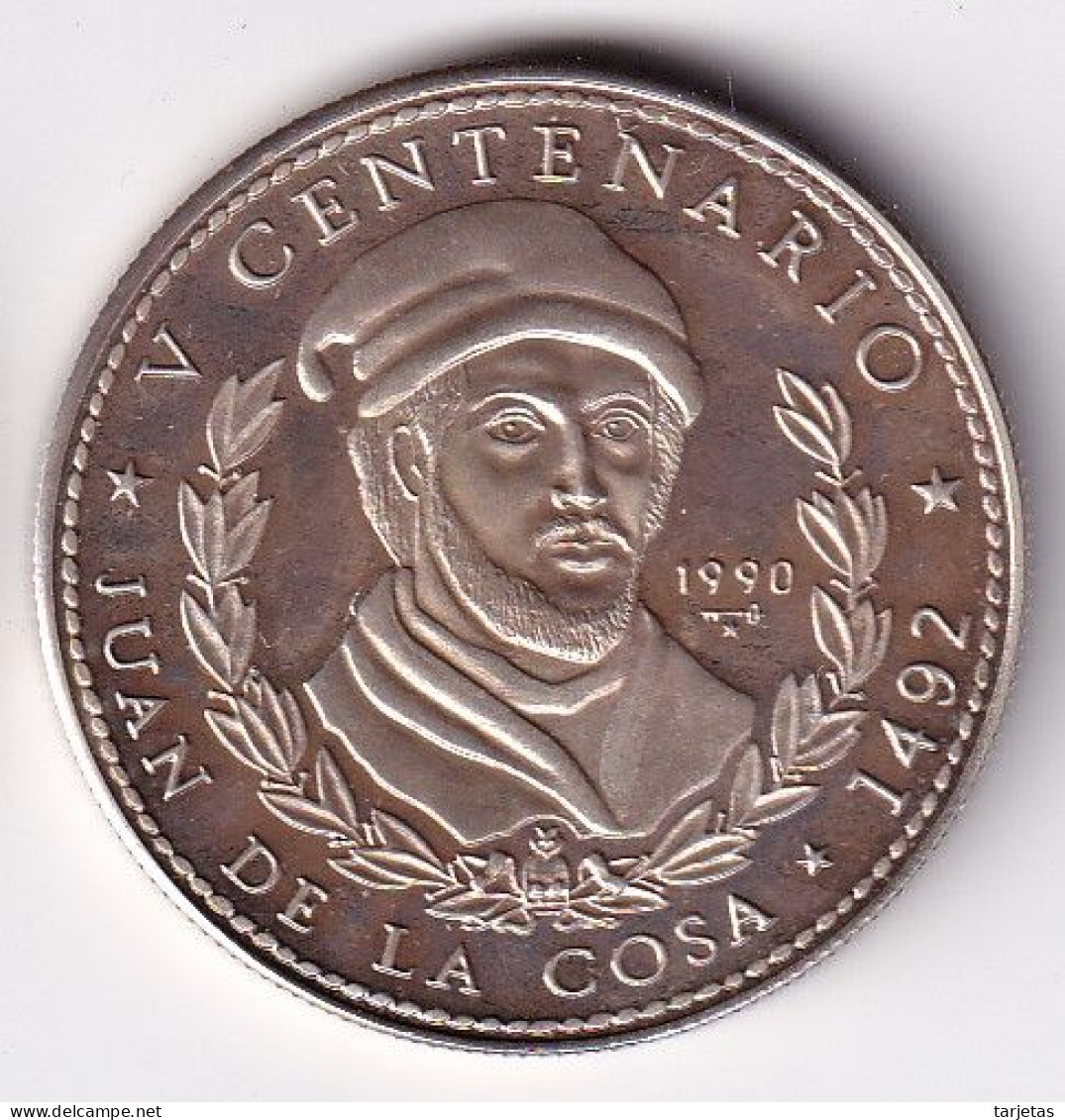 MONEDA DE PLATA DE CUBA DE 10 PESOS DEL AÑO 1990 DE JUAN DE LA COSA (SILVER-ARGENT) - Cuba