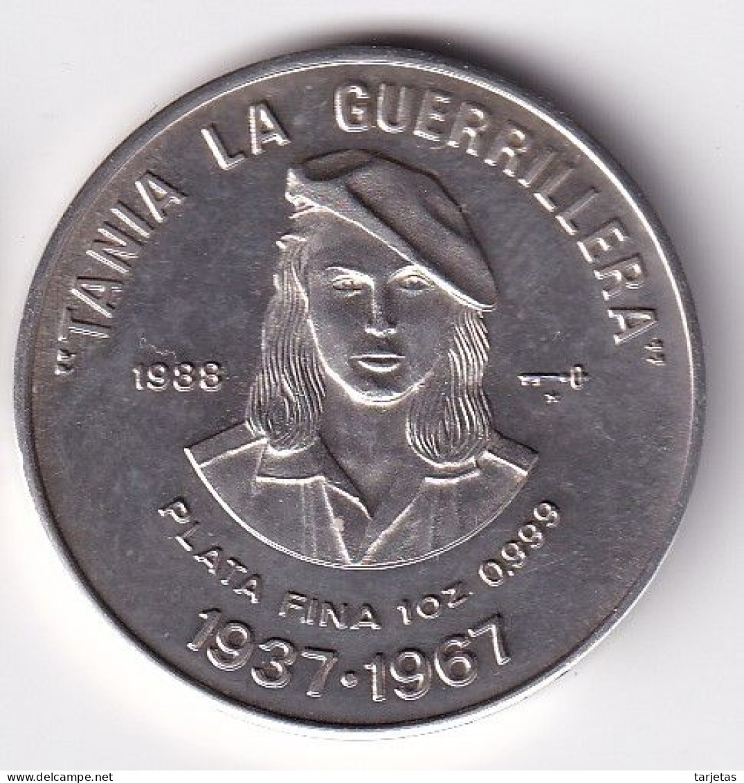 MONEDA DE PLATA DE CUBA DE 10 PESOS DEL AÑO 1988 DE TANIA LA GUERRILLERA (SILVER-ARGENT) - Kuba