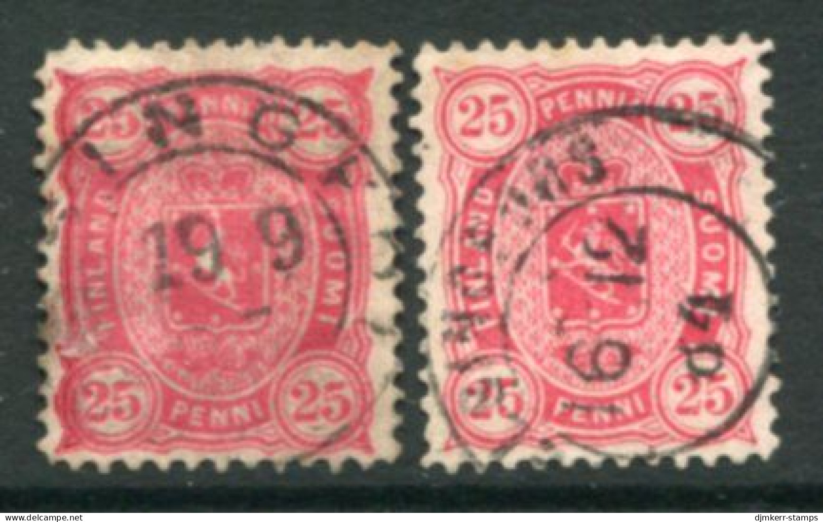 FINLAND 1881-82  25 P.in Two Shades  On Medium To Thick Paper, Perforated 12½ Used. Michel 17Bya-b - Used Stamps