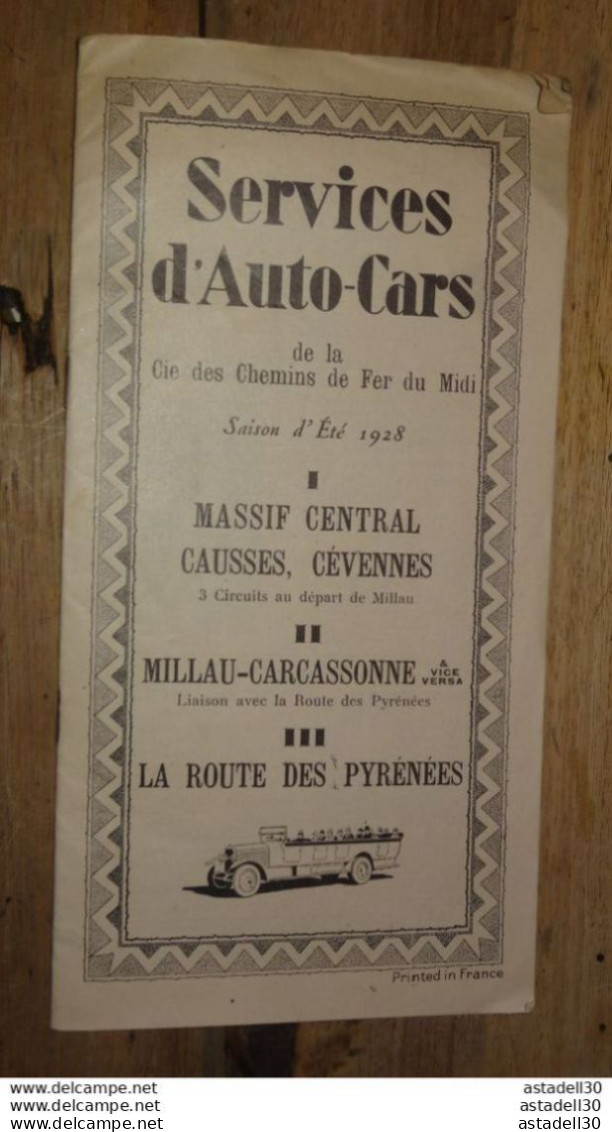 Horaires, Service D'auto Cars Chemins Fer Du Midi - 1928 .............. Caisse-42 - Europa