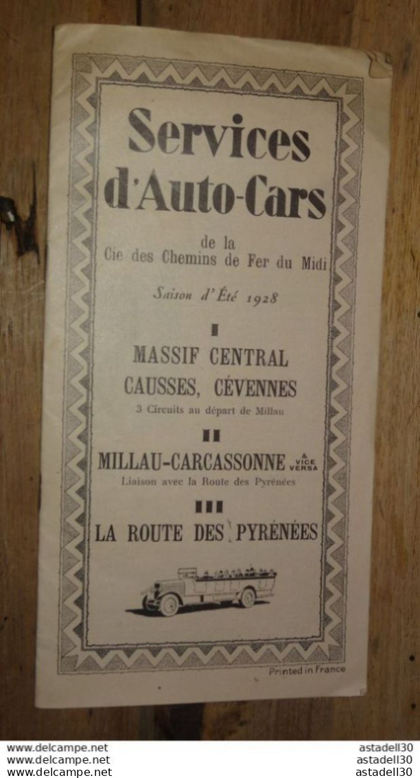 Horaires, Service D'auto Cars Chemins Fer Du Midi - 1928 .............. Caisse-42 - Europe