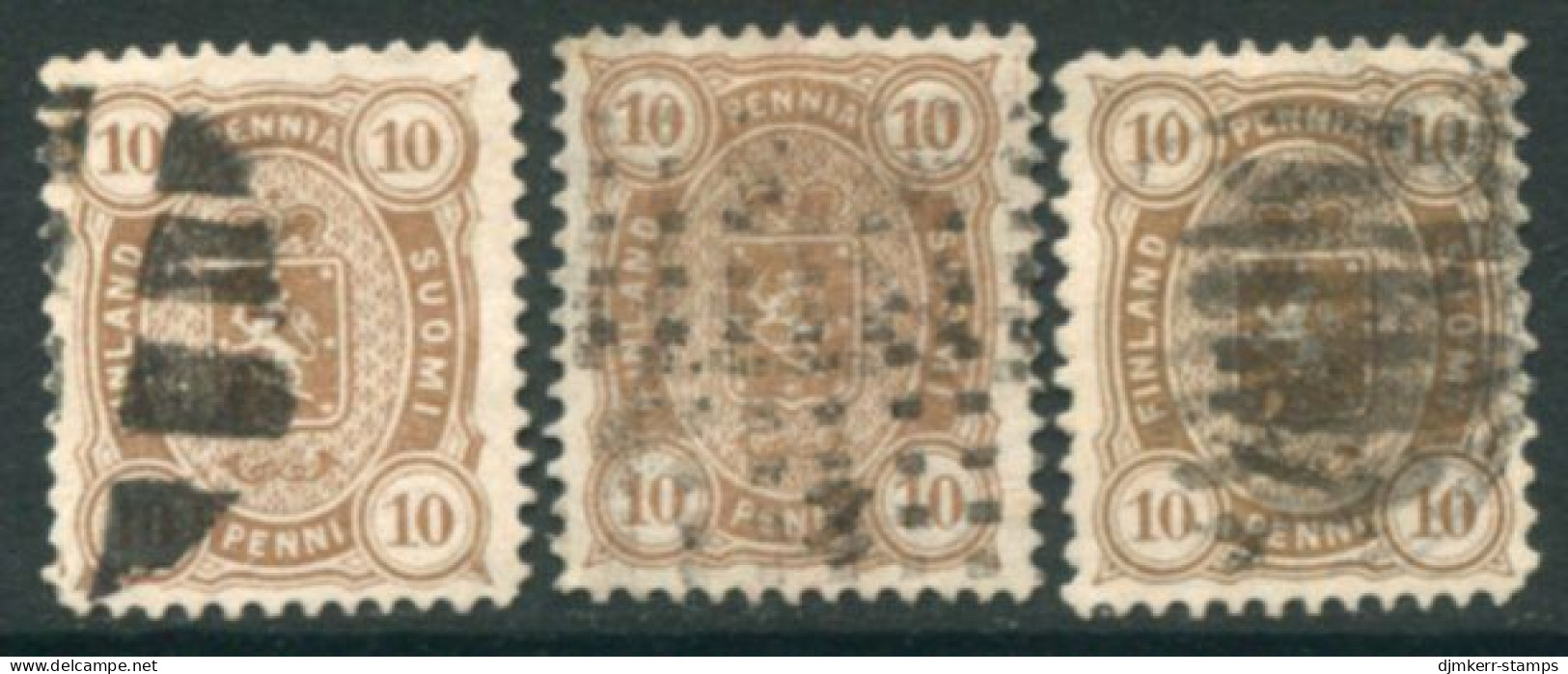 FINLAND 1881-82 10 P. Perforated 12½ Used With Cork Or Wooden Cancellers (3).  Michel 15By - Oblitérés