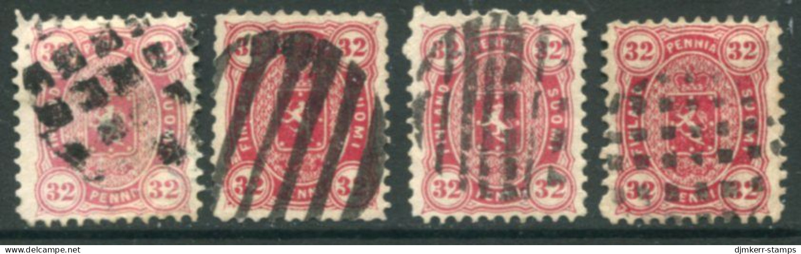 FINLAND 1875 32 P. Perforated 11 Used With Cork Or Wooden Cancellers (4).  Michel 18 Ax-y - Used Stamps