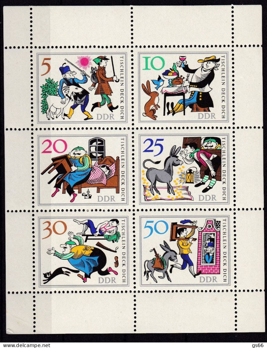 DDR  1966, 1236/41 Kleinbogen, MNH **,  Märchen (I): Tischlein Deck Dich - 1950-1970