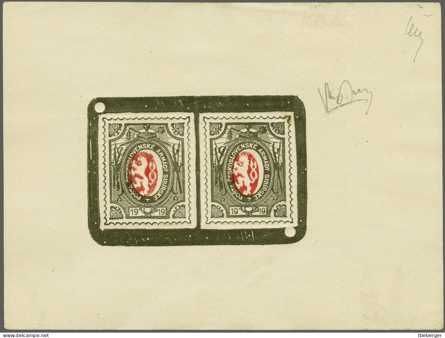 Czech Legion In Siberia 1919 Lion Issue, Two Embossed Colour Proofs In Sheetlet (3206, T32) - Legión Checoslovaca En Siberia