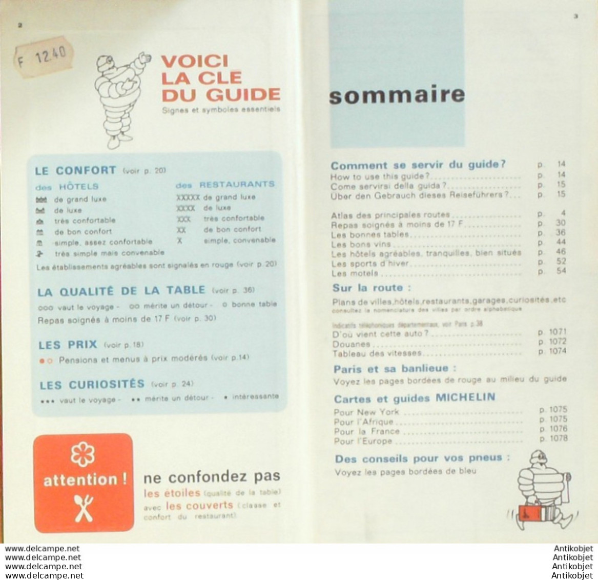 Guide Rouge Michelin 1969 62ème édition France - Michelin (guide)