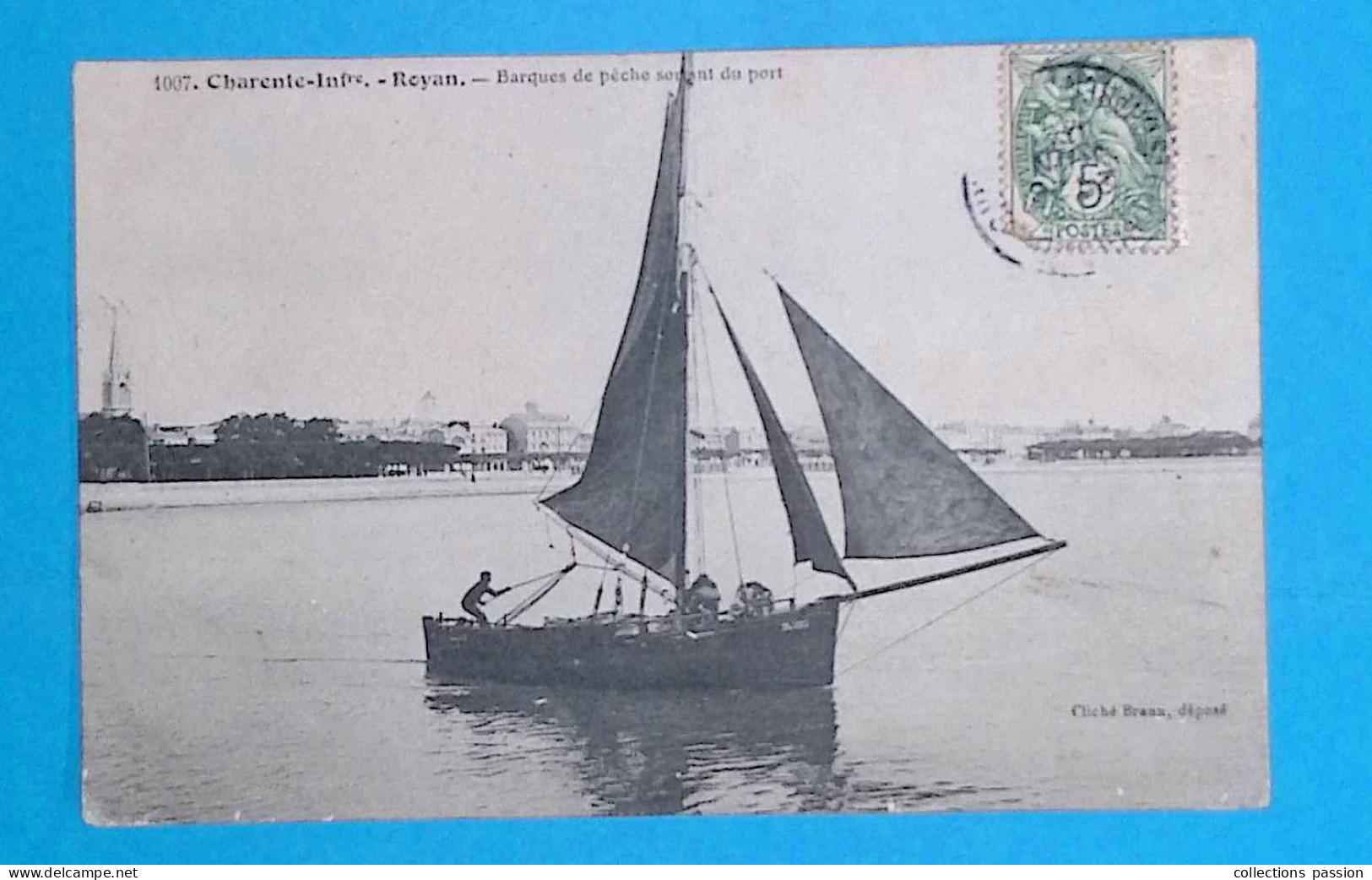 Cp, Bateaux , Barque De Pêche Sortant Du Port, 17, ROYAN, Voyagée 1907 - Fischerei