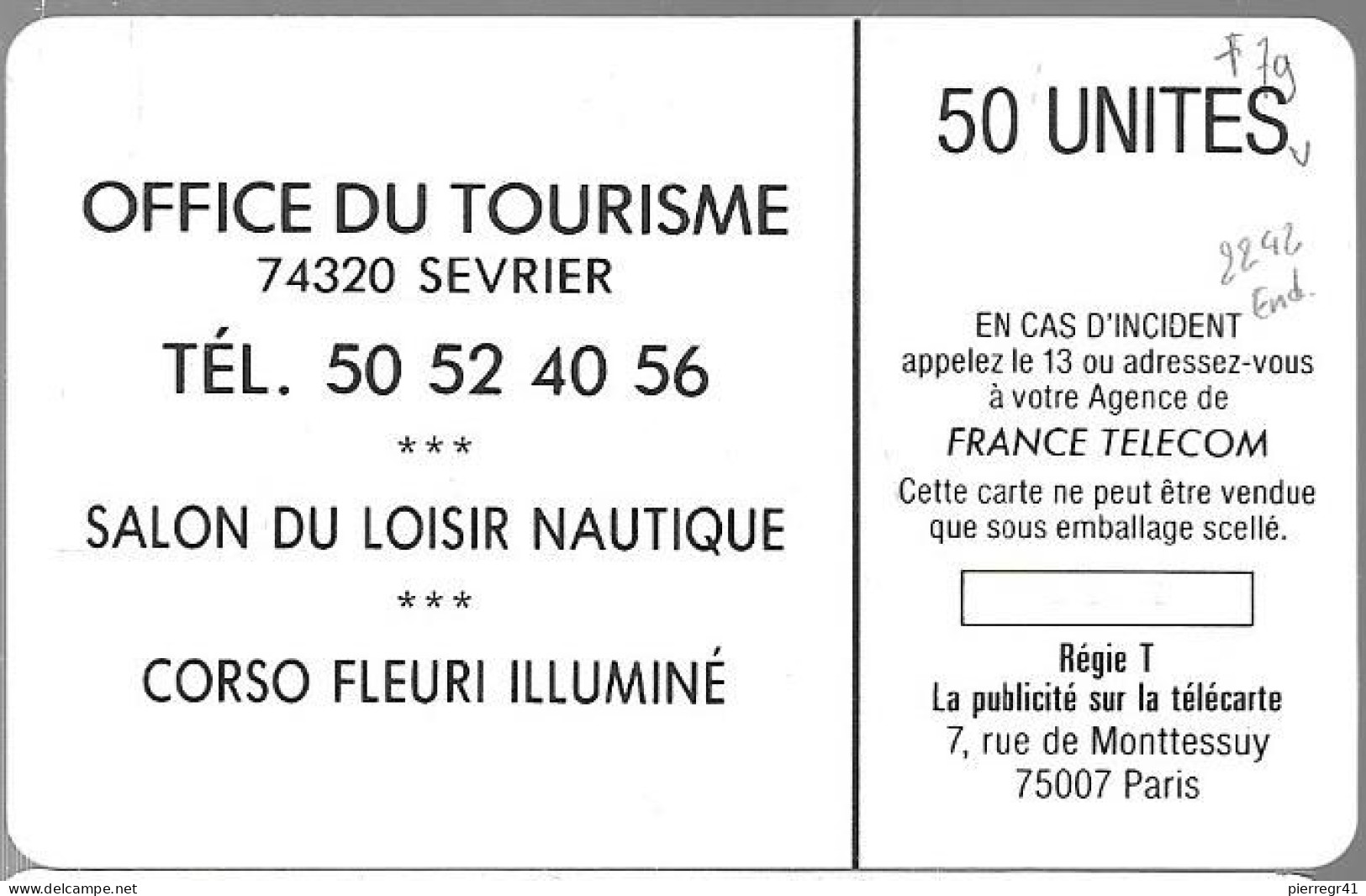 CARTE-PUBLIC-1988-50U-F79-SO2-V°4 Pe 2242.Endroit-SEVRIER-Utilisé-TBE - 1988