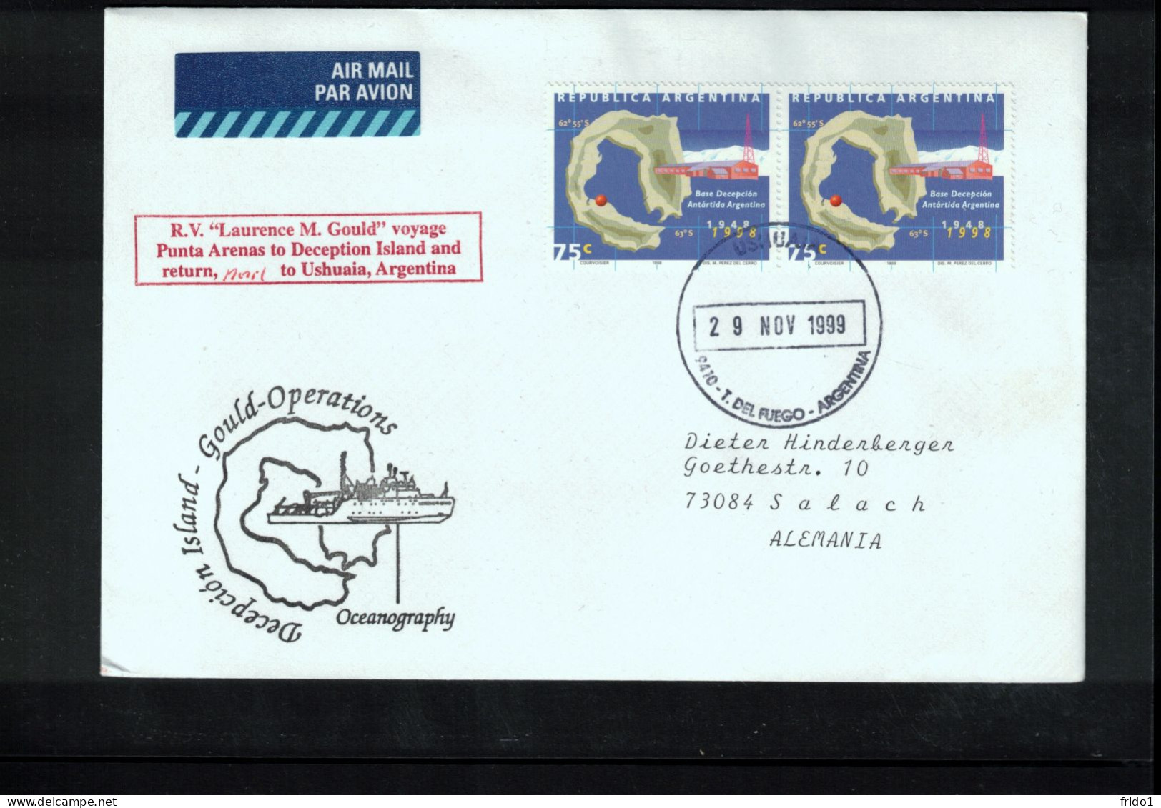 Argentina 1999 Antarctica - Deception Island - Gould Operations - Oceanography Interesting Cover - Cartas & Documentos