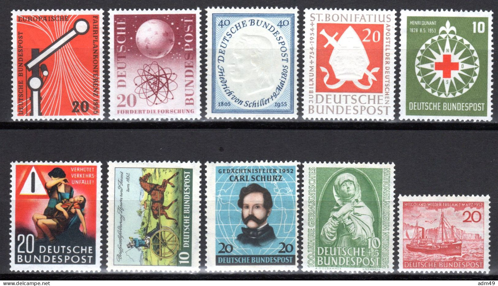 DEUTSCHLAND BRD, 1952/55 Lot Einzelwerte, Postfrisch ** - Ungebraucht