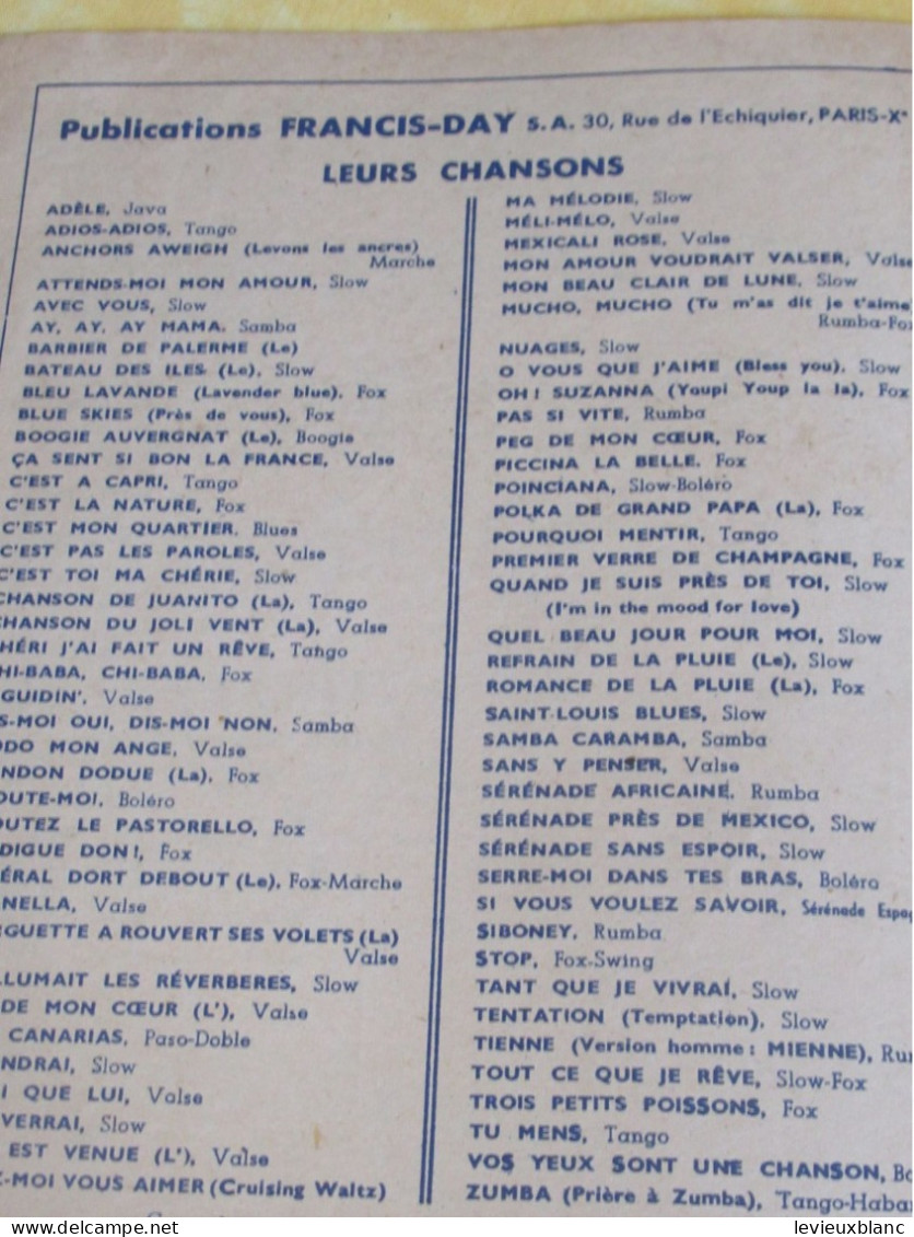 Partition Ancienne/"Bleu Lavande " /Line RENAUD /Jacques Plante/Eliot Daniel/Santly-Joy /Vers 1948    PART356 - Sonstige & Ohne Zuordnung