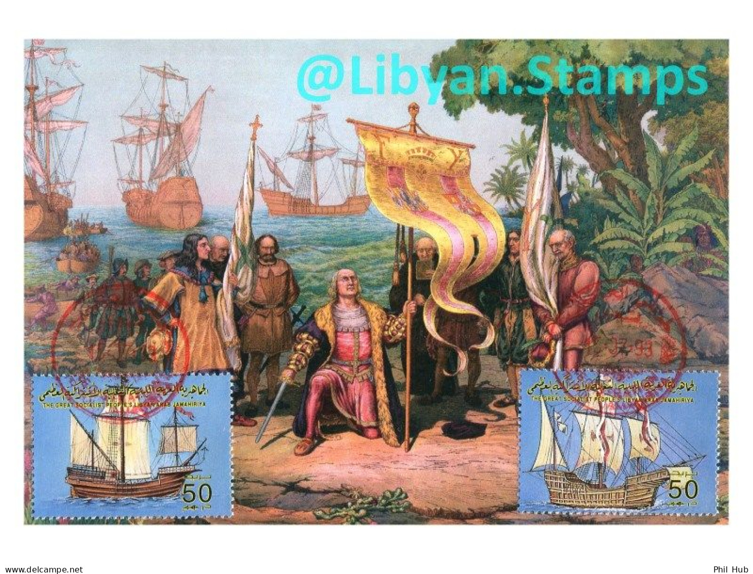 LIBYA 1993 Colombo Columbus Caravels Sailing Ships America (maximum-card) - Christopher Columbus