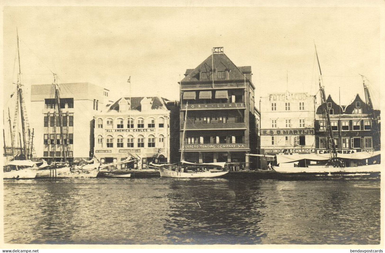 Curacao, N.W.I., WILLEMSTAD, Waterfront, Horn Line 1930s Spritzer RPPC Postcard - Curaçao