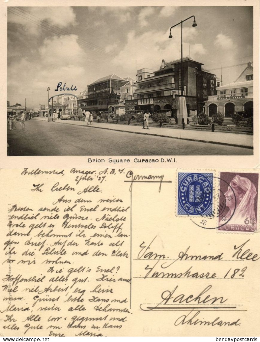 Curacao, N.W.I., WILLEMSTAD, Brion Square (1937) Spritzer RPPC Postcard - Curaçao