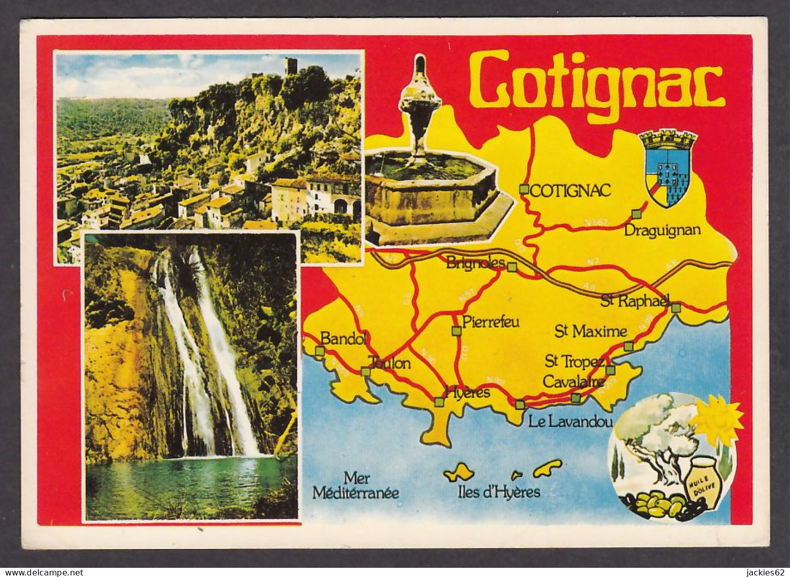 069354/ COTIGNAC, Vue Générale, Cascade, Fontaine, Carte Géographique Du 83 - Cotignac