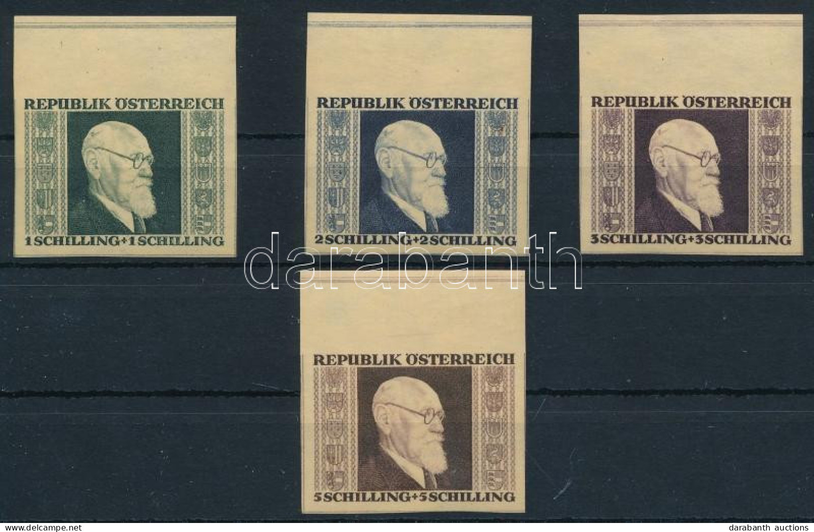 ** Ausztria 1946 Renner Mi 772B - 775B ívszéli Sor Japán Papíron (Mi EUR 280.-++) (2Sch Kis Rozsdafolt / Light Stain) - Sonstige & Ohne Zuordnung