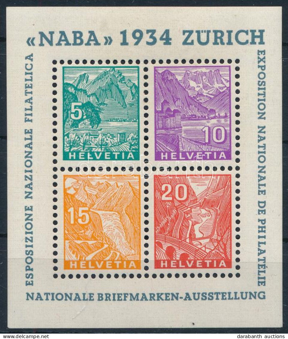 * Svájc 1934 NABA Blokk (**Mi EUR 750.-) (alig Látható Falcnyom, Pici Elvékonyodás / Small Thin) - Autres & Non Classés