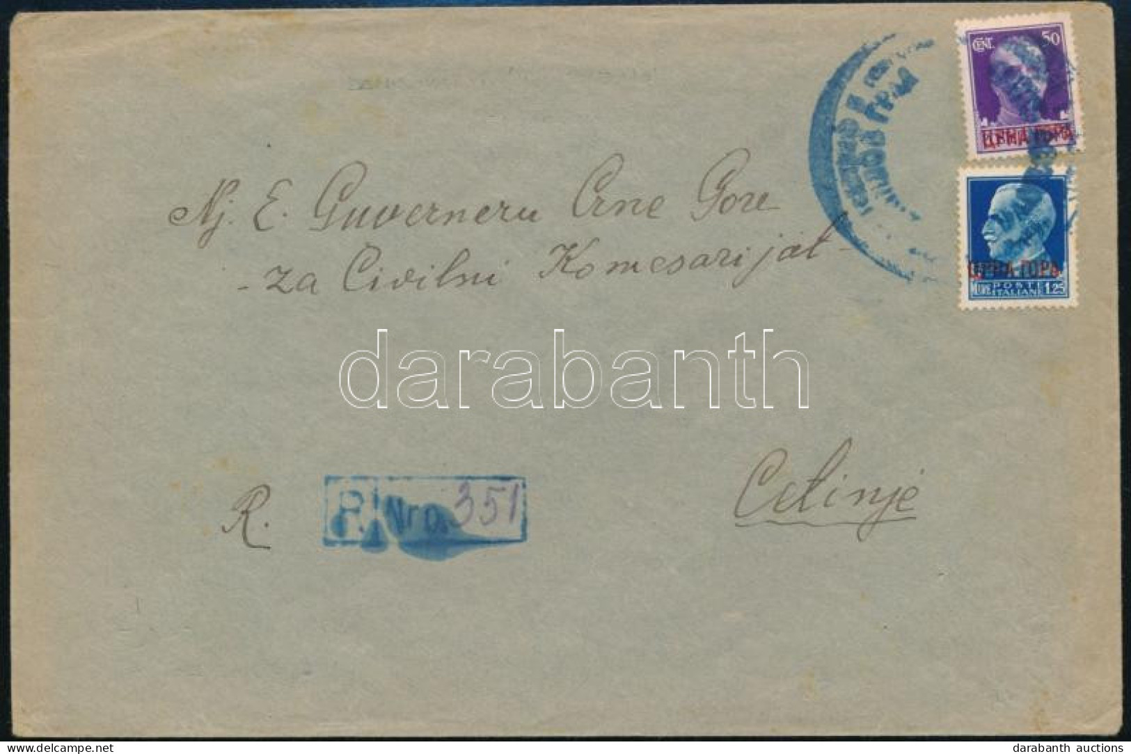 Olasz Megszállás Montenegróban 1943 Ajánlott Levél A Civil Kormányzóságnak Küldve Cetinjebe, R! - Andere & Zonder Classificatie