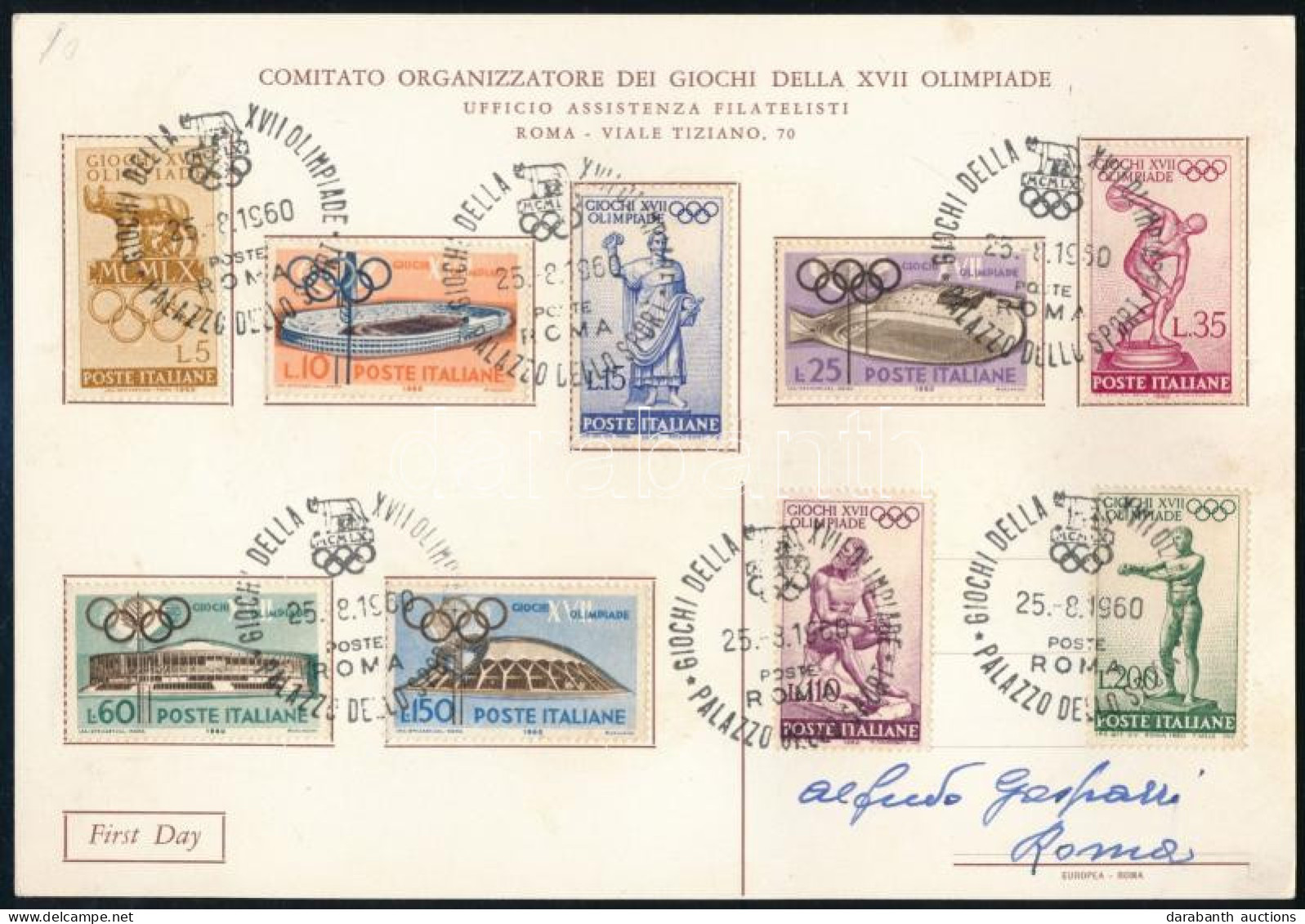 Olaszország 1960 Nagyalakú Képeslap Olimpia Sorral és Első Napi Bélyegzéssel - Altri & Non Classificati